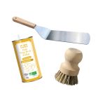 Ensemble pour nettoyer la fonte, huile, brosse et spatule