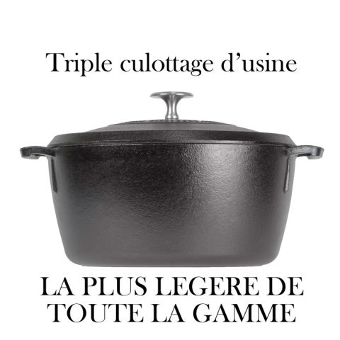 Cocotte en fonte noire Lodge, triple culottage d'usine